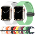 Magnetic Black Buckle Smooth Silicone Watch Band For Apple Watch Series 8&7 41mm / SE 2&6&SE&5&4 40mm / 3&2&1 38mm(Dark Green)