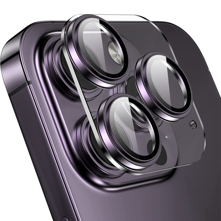 For iPhone 14 Pro / 14 Pro Max ENKAY Hat-Prince 9H Rear Camera Lens Tempered Glass Aluminium Alloy Film(Purple)