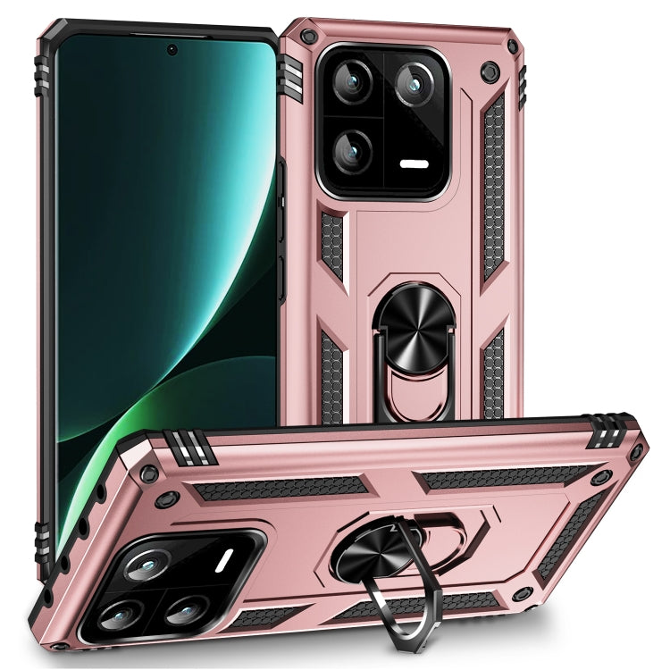 For Xiaomi 13 Pro Shockproof TPU + PC Phone Case with Holder(Rose Gold)