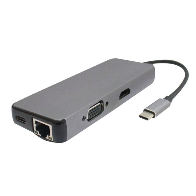 8 in 1 USB-C / Type-C to 4K HDMI,1000M LAN VGA USB3.02 SD/TF RJ45 PD Adapter