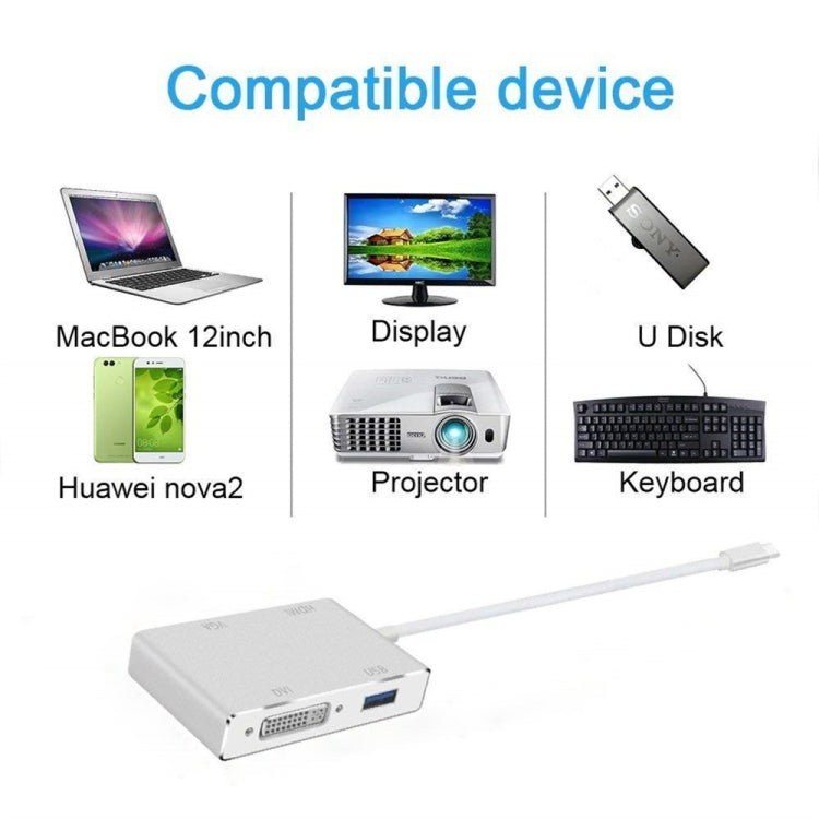 4 in 1 USB 3.1 USB C Type C to HDMI VGA DVI USB 3.0 Adapter Cable for Laptop Apple Macbook Google Chromebook Pixel