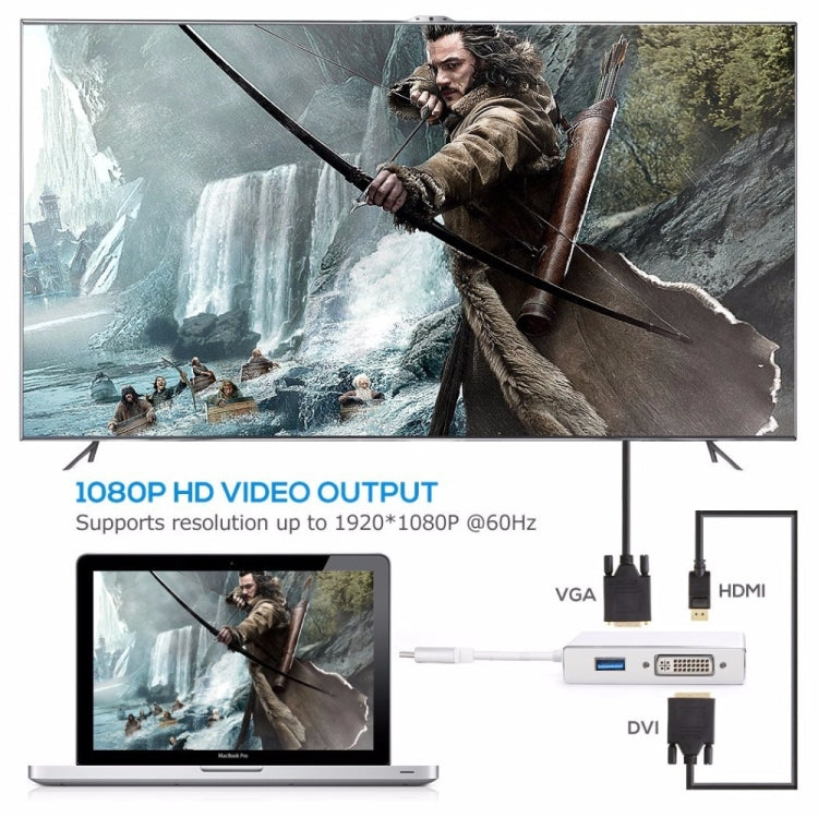 4 in 1 USB 3.1 USB C Type C to HDMI VGA DVI USB 3.0 Adapter Cable for Laptop Apple Macbook Google Chromebook Pixel