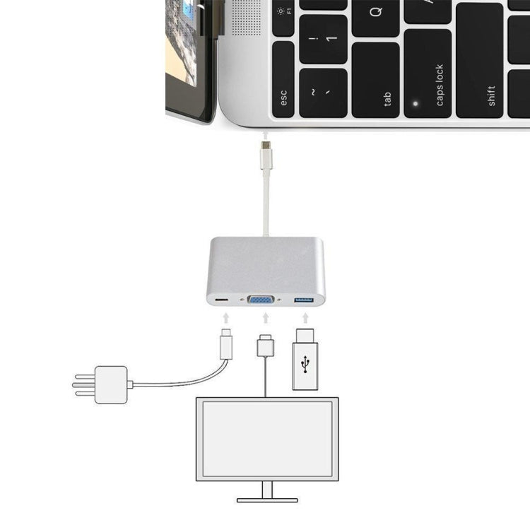 USB Type C to VGA 3-in-1 Hub Adapter supports USB Type C tablets and laptops for Macbook Pro / Google ChromeBook(Gold)