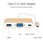 USB Type C to VGA 3-in-1 Hub Adapter supports USB Type C tablets and laptops for Macbook Pro / Google ChromeBook(Gold)