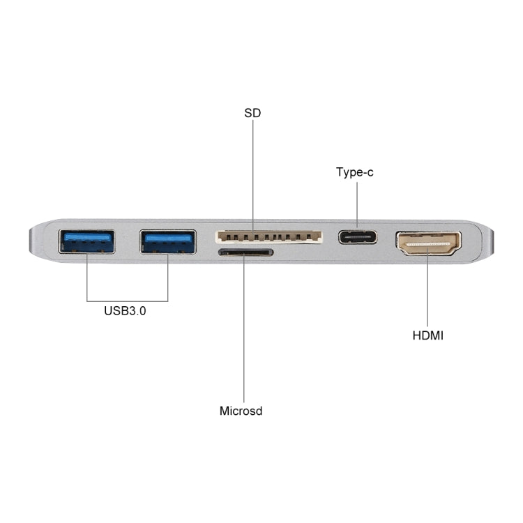 Type C To HDMI USB3.0 HUB USB-C Charging SD/TF Card Adapter For Macbook GW(Silver)