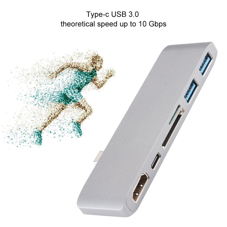 Type C To HDMI USB3.0 HUB USB-C Charging SD/TF Card Adapter For Macbook GW(Silver)