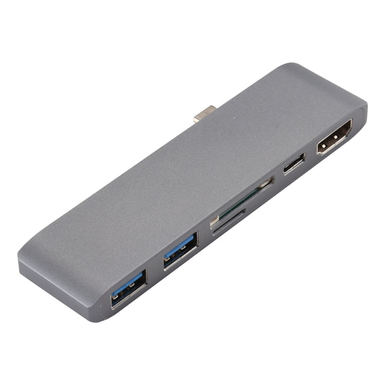 Type C To HDMI USB3.0 HUB USB-C Charging SD/TF Card Adapter For Macbook GW(gray)