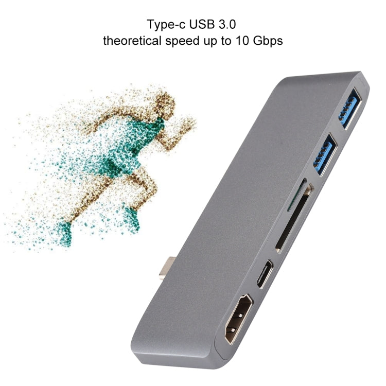 Type C To HDMI USB3.0 HUB USB-C Charging SD/TF Card Adapter For Macbook GW(gray)