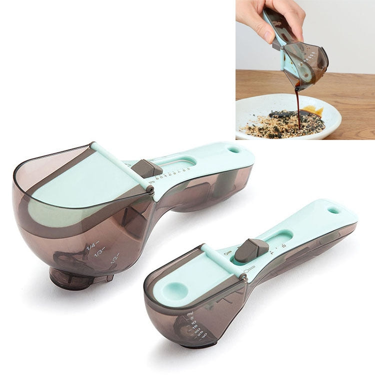 2 in 1 Kitchen Tool Plastic Measuring Spoon Adjustable Baking Tool Measuring Spoon, Specification:1 Large 1 Small Set(Light Blue)