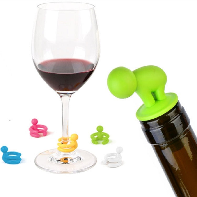7 in 1 Cartoon Silicone Sealed Spiral Red Wine Stopper + Cup Feet Set, Random Color Delivery