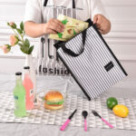 2 PCS Black White Stripes Portable Thermal Lunch Bags for Women Kids Men Food Picnic Cooler Box Insulated Tote Bag Storage Container(Black)