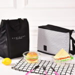 2 PCS Black White Stripes Portable Thermal Lunch Bags for Women Kids Men Food Picnic Cooler Box Insulated Tote Bag Storage Container(White stripe)