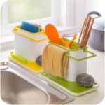 2 PCS Kitchen Sponge Organizer Stands Box Self Draining Sink Storage Rack(Yellow)