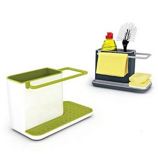 2 PCS Kitchen Sponge Organizer Stands Box Self Draining Sink Storage Rack(Yellow)