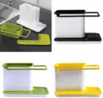 2 PCS Kitchen Sponge Organizer Stands Box Self Draining Sink Storage Rack(Yellow)