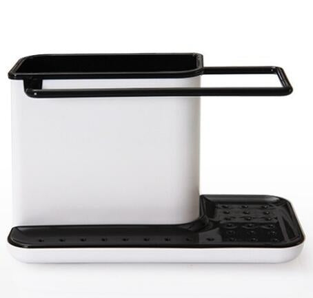 2 PCS Kitchen Sponge Organizer Stands Box Self Draining Sink Storage Rack(Black)