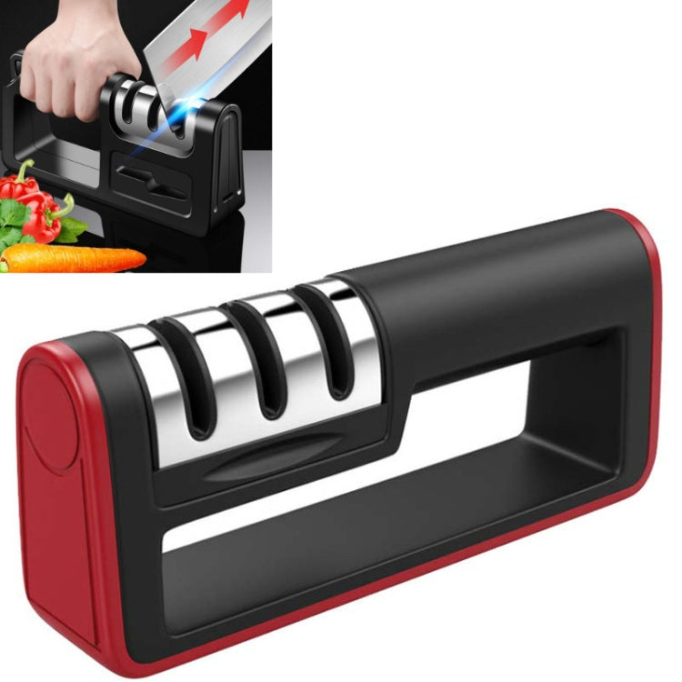 2 PCS Three-Stage Kitchen Sharpener Multi-Function Kitchen Knife Sharpening Stone, Specification:Ordinary Cutter Head, Color:Red+Black
