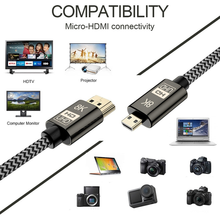 1.5m 8K UHD Micro HDMI to HDMI Nylon Braided Audio Video Cable