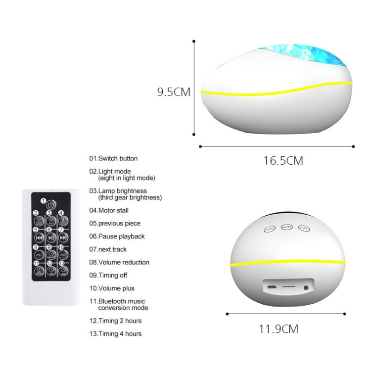 HMT-01  Remote Control Lucky Stone Ocean Projection Light LED Colorful Atmosphere Night Light USB Multifunctional Bluetooth Speaker(White)