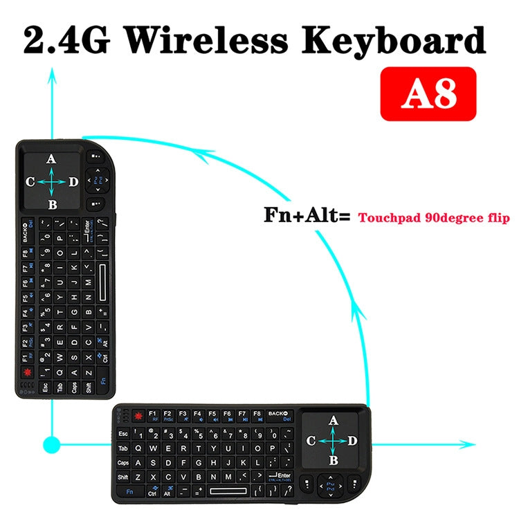 A8 Mini Wireless Mouse And Keyboard With Laser Touchpad Keyboard, Colour: English White Backlight