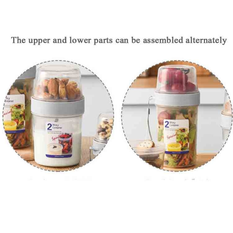 2 PCS High Temperature Resistant Portable Double Storage Tank Transparent Moisture-Proof Food Sealing Cans Snack Storage Tank Nut Storage Tank,Capacity: 310 + 560ml