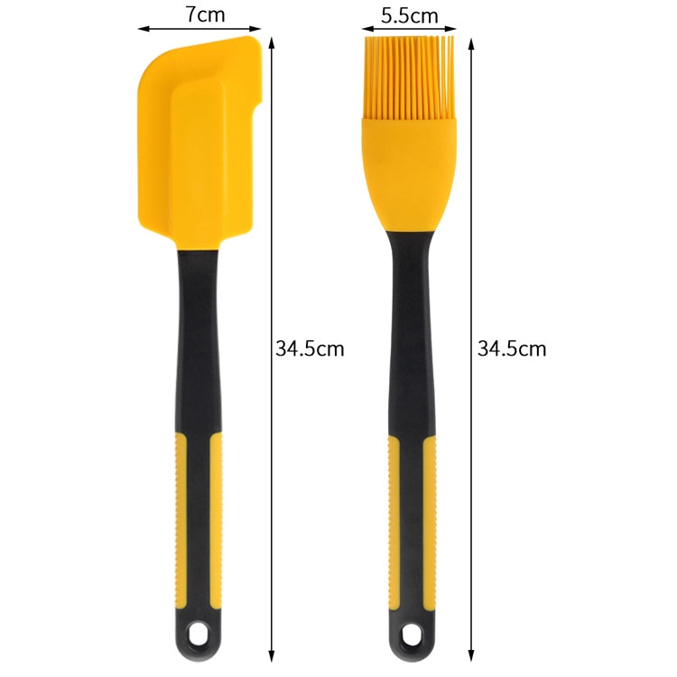 2 in 1 Baked Scraper High Temperature Resistance Silicone Butter Blade Cake Cream Smear Brush Set(Yellow)