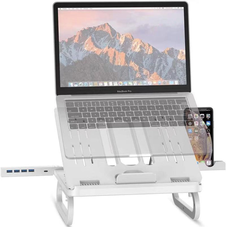 A23 Foldable Notebook Stand With 10-Speed Adjustment Computer Cooling Lifting Stand, Colour:  Detachable Accessories 3.0HUB (White)