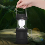 5803 Solar Camping Lamp Outdoor LED Emergency Portable Light Support USB Output(Black)