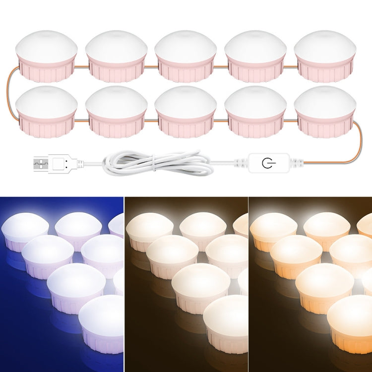 10 LEDs Cosmetic Room Bathroom Mirror Front Light USB Three-Color Dimming Light