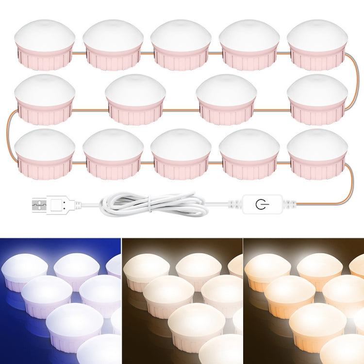 14 LEDs Cosmetic Room Bathroom Mirror Front Light USB Three-Color Dimming Light