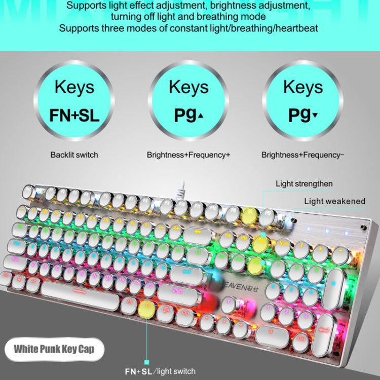 104 Keys Green Shaft RGB Luminous Keyboard Computer Game USB Wired Metal Mechanical Keyboard, Cabel Length:1.5m, Style: Ordinary Version (White)