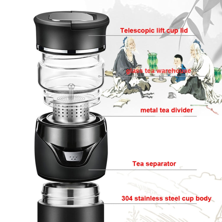 101-500ML Insulation Cup Tea Water Separation Tea Cup,Style:  Stainless Steel  Black