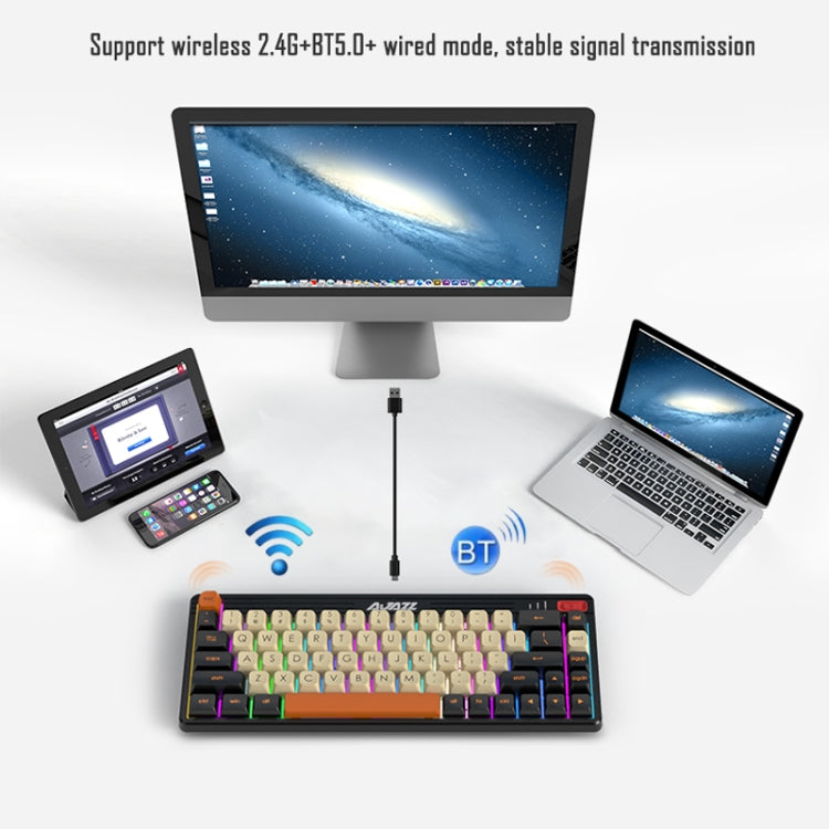 Ajazz K690T 69-key Wireless+Bluetooth+Wired Mechanical RGB Gaming Office Keyboard(Tea Shaft)