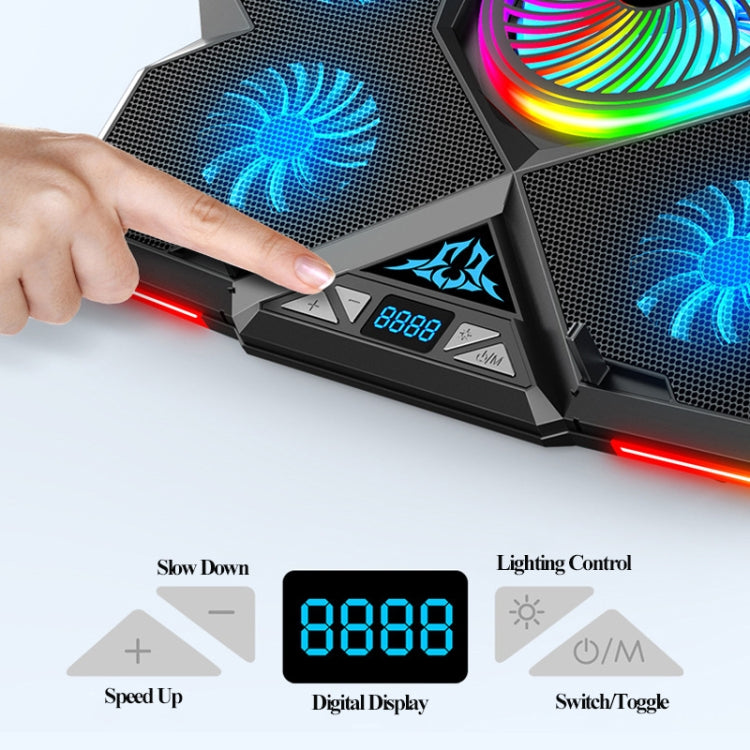 CoolCold  Five Fans 2 USB Ports Laptop Cooler Gaming Notebook Cool Stand,Version: Touch Symphony Blue