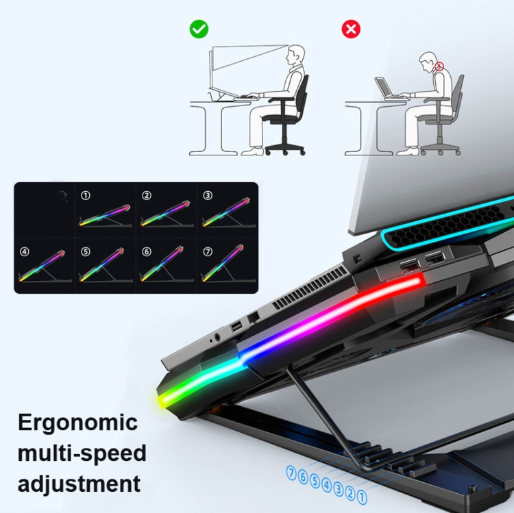 CoolCold  Five Fans 2 USB Ports Laptop Cooler Gaming Notebook Cool Stand,Version: Touch Symphony Blue