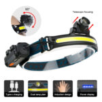 678-1 Fixed Focus XPG + COB Sensor Headlight Flashlight 6 Lighting Modes Rechargeable Head Lamp