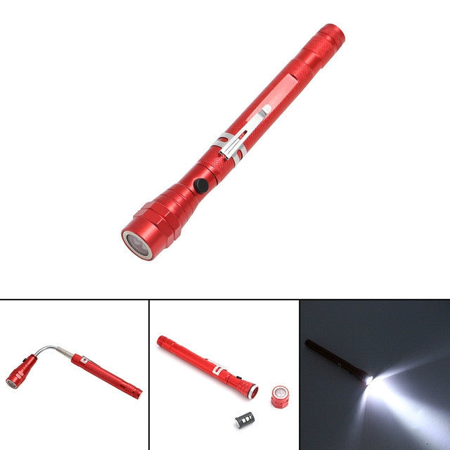 2 PCS 1W Flexible Magnet Camping Fishing Telescopic 360 Degrees Head Flashlight Outdoor Torch Magnetic Pick Up Tool Lamp(Red)