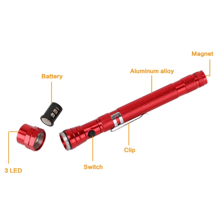 2 PCS 1W Flexible Magnet Camping Fishing Telescopic 360 Degrees Head Flashlight Outdoor Torch Magnetic Pick Up Tool Lamp(Red)