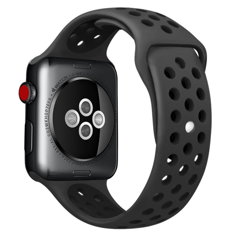 For Apple Watch Series 8&7 41mm / SE 2&6&SE&5&4 40mm / 3&2&1 38mm Fashionable Classical Silicone Sport Watch Band (Black)