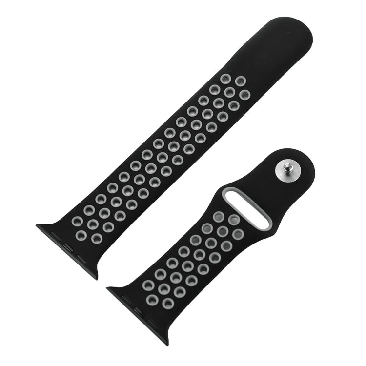 For Apple Watch Series 8&7 41mm / SE 2&6&SE&5&4 40mm / 3&2&1 38mm Fashionable Classical Silicone Sport Watch Band(Black Grey)