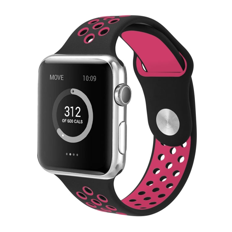 For Apple Watch Series 7 41mm / 6 & SE & 5 & 4 40mm / 3 & 2 & 1 38mm Fashionable Classical Silicone Sport Watch Band (Black Rose Red)