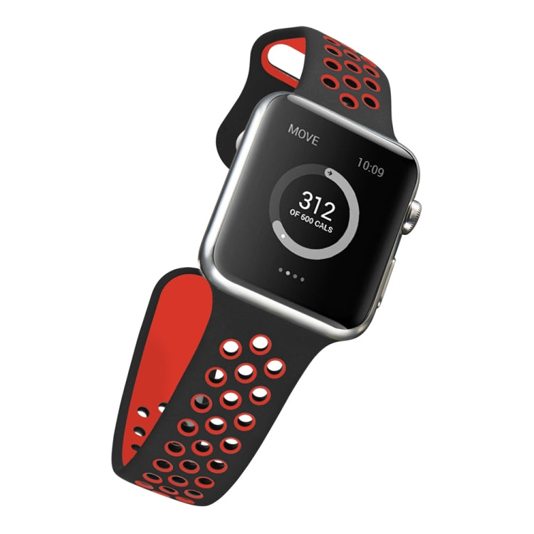 For Apple Watch Series 8&7 41mm / SE 2&6&SE&5&4 40mm / 3&2&1 38mm Fashionable Classical Silicone Sport Watch Band (Black Red)