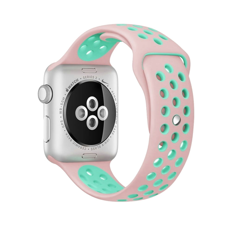 For Apple Watch Series 8&7 41mm / SE 2&6&SE&5&4 40mm / 3&2&1 38mm Fashionable Classical Silicone Sport Watch Band(Pink Green)