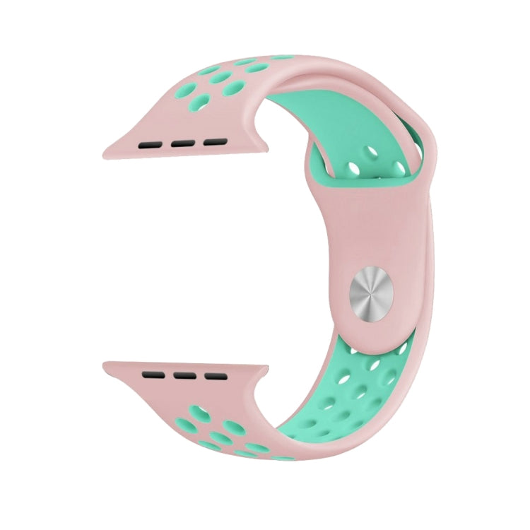 For Apple Watch Series 8&7 41mm / SE 2&6&SE&5&4 40mm / 3&2&1 38mm Fashionable Classical Silicone Sport Watch Band(Pink Green)