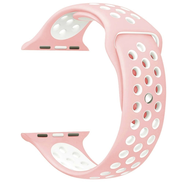 For Apple Watch Series 7 41mm / 6 & SE & 5 & 4 40mm / 3 & 2 & 1 38mm Fashionable Classical Silicone Sport Watch Band (Pink White)