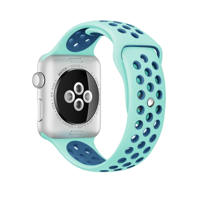 For Apple Watch Series 8&7 41mm / SE 2&6&SE&5&4 40mm / 3&2&1 38mm Fashionable Classical Silicone Sport Watch Band(Green Blue)