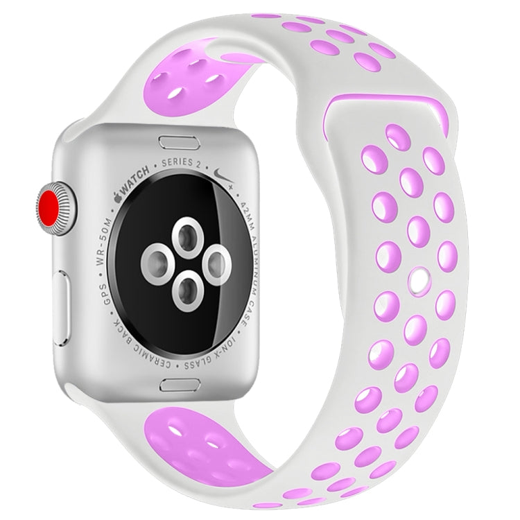 For Apple Watch Series 7 41mm / 6 & SE & 5 & 4 40mm / 3 & 2 & 1 38mm Fashionable Classical Silicone Sport Watch Band(White Purple)