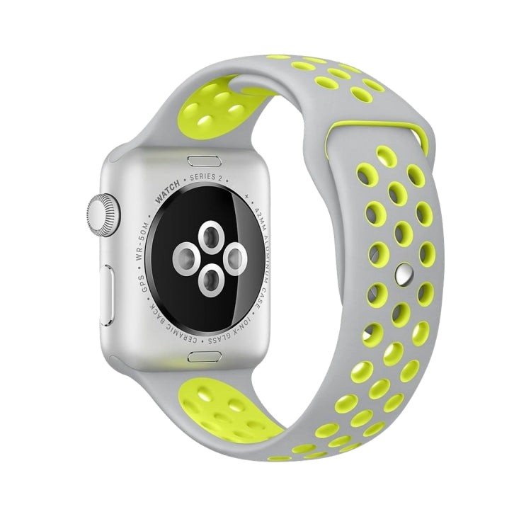 For Apple Watch Series 7 41mm / 6 & SE & 5 & 4 40mm / 3 & 2 & 1 38mm Fashionable Classical Silicone Sport Watch Band(Grey Yellow)