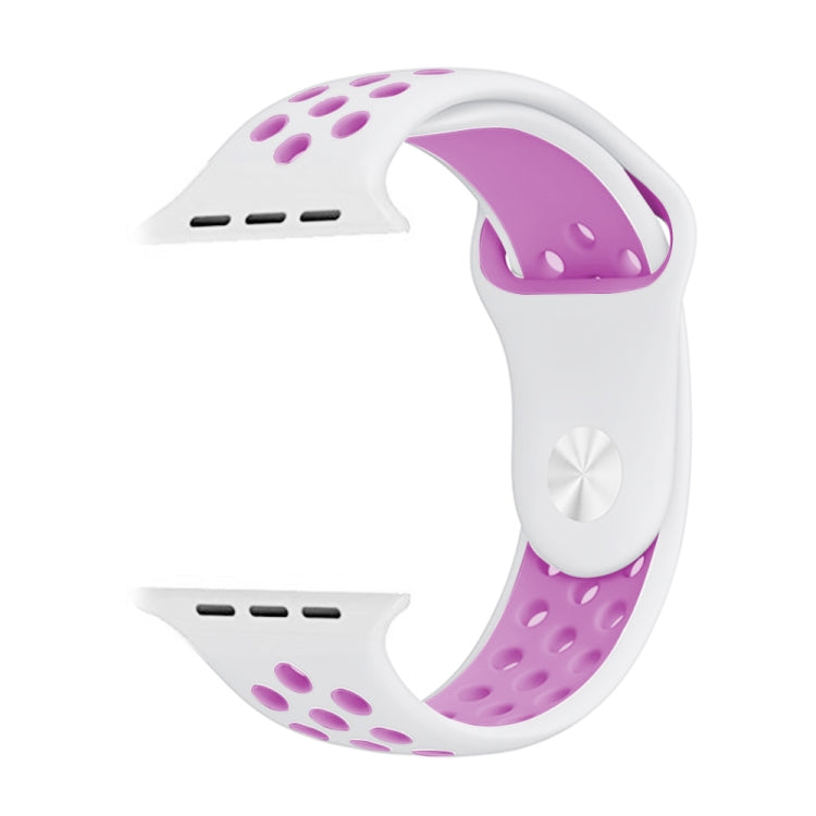 For Apple Watch Series 7 41mm / 6 & SE & 5 & 4 40mm / 3 & 2 & 1 38mm Fashionable Classical Silicone Sport Watch Band(White Purple)