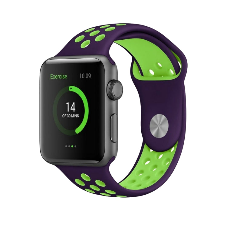 For Apple Watch Series 7 41mm / 6 & SE & 5 & 4 40mm / 3 & 2 & 1 38mm Fashionable Classical Silicone Sport Watch Band(Purple Green)